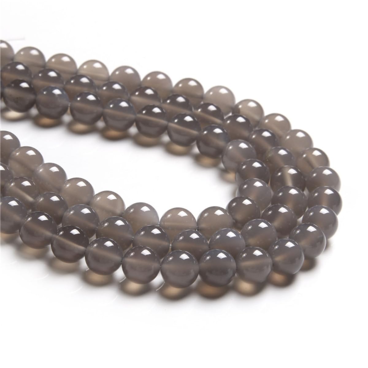 45PCS 8mm Natural Grey Agate Round Smooth Loose Spacer Beads Hole Size 1mm Gemstone Energy Healing DIY Beads for Bracelet Necklace Jewelry Making