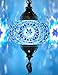 DEMMEX Plug-in Turkish Moroccan Mosaic Hanging Pendant Ceiling Light – Swag Lamp Fixture with 15ft Cord & Chain, Handcrafted Glass, Vintage Tiffany Style, Mediterranean Exotic Decor, (Blue)