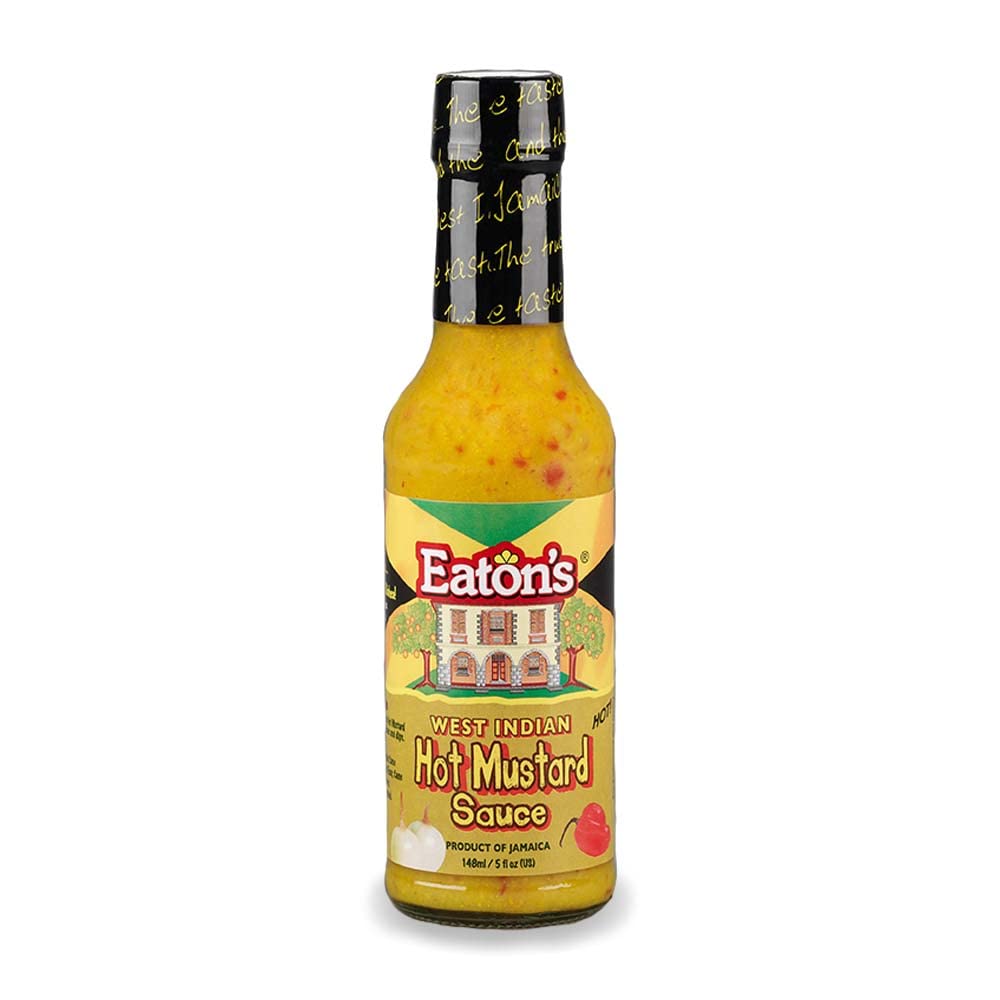Eaton's West Indian Hot Mustard Sauce - Jamaican Jerk Spicy Mustard Sauce, Meat Rubs, Seasonings, and Glaze for BBQ, Chicken Wings, Smokey Steak, Seafood, with Jerk Cooking Recipe eBook (5 oz, 1 Pack)