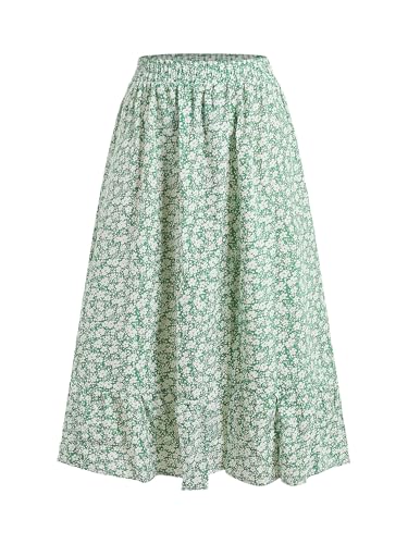 Milumia Women's Ditsy Floral High Waist Ruffle Skirt Vacation Flowy Midi Skirts