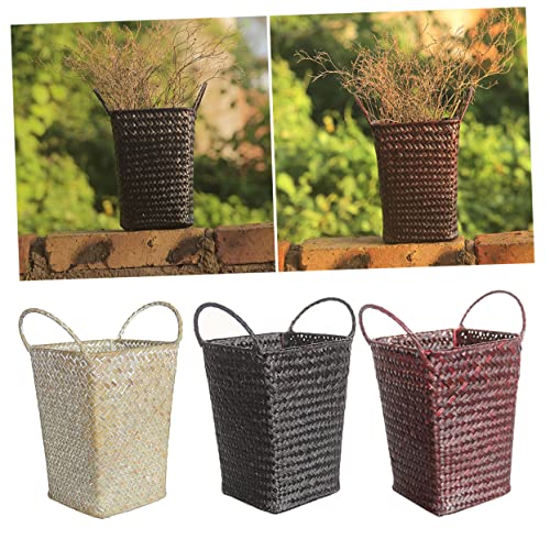 Sewacc Retro Vase Woven Trash Can Wooden Planter Seagrass Storage Baskets Wedding Flower Girl Baskets Tote Belly Basket Rattan Braided Basket Vegetable Storage Box Simulated Rattan Bakset #TOP6