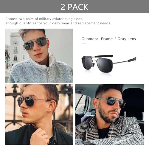 Image of SUNGAIT Men's Military Style Polarized Pilot Aviator Sunglasses - Bayonet Temples