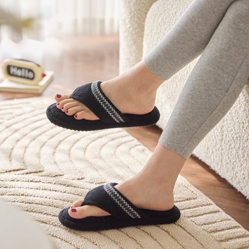 Flip Flops House Slippers for Women Indoor House Shoes with Soft Terry Cloth Ladies Thong Slippers with Non-Slip Sole and Memory Foam2