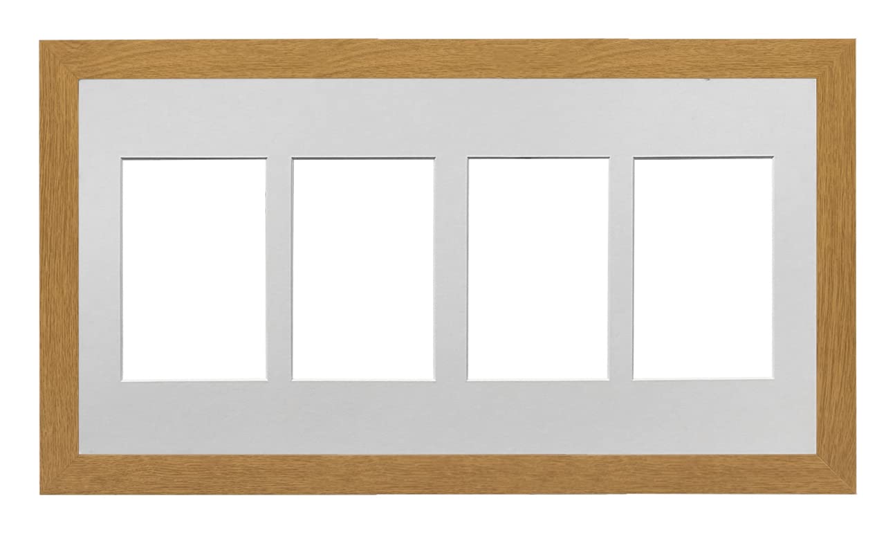 Oak Frame 20x10' Multi Aperture Picture Frame with White Mount to fit (4x) 6x4' Photos with Perspex Sheet - Wall Mountable Landscape or Portrait