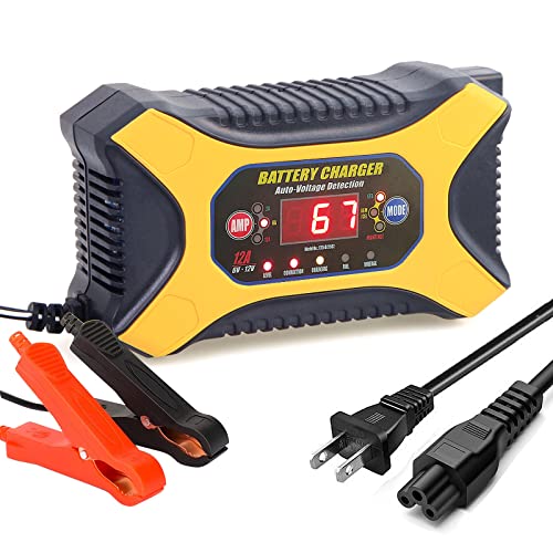 KATBO Battery Charger 12A Full Automatic Maintainer Manual Switching Current 2A 8A for car Motorcycle Trickle Batteries for Lead-Acid Batteries, AGM,Gel,STD