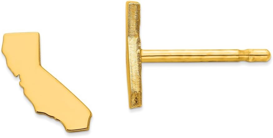 Gold-Plated Sterling Silver California CA Small State Earrings