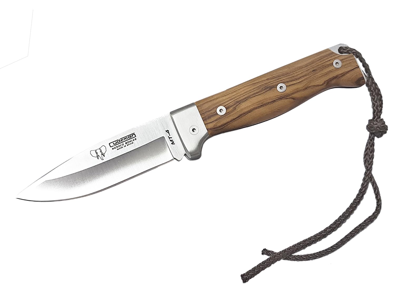 Navaja CUDEMAN MT-4 Plegable Hoja 10 cm. Acero Bohler N690CO Olivo Satinado, Caza 384-LF con Funda de Cuero + Tarjeta Multiusos de Regalo