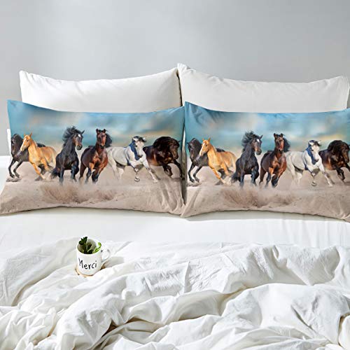 Erosebridal Teens Black Horse Comforter Cover Queen Size, Kids Galloping Steed Bedding Set, 3D Farm Animals Duvet Cover For Boys Adult, Rustic Country Style Bedspread Cover Farmhouse Decoration #TOP2