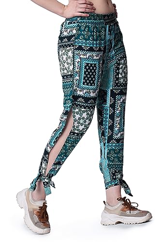 Image of POPWINGS Casual Boho Printed Side Long Slit Trousers for Women || Summer Wear Comfortable Pull-On Women Trousers || Western Relax-Fit Slit Trousers || Stylish Women Casual Trousers