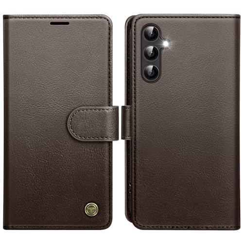 Étui portefeuille à rabat en cuir avec béquille pour Samsung S23 FE marron