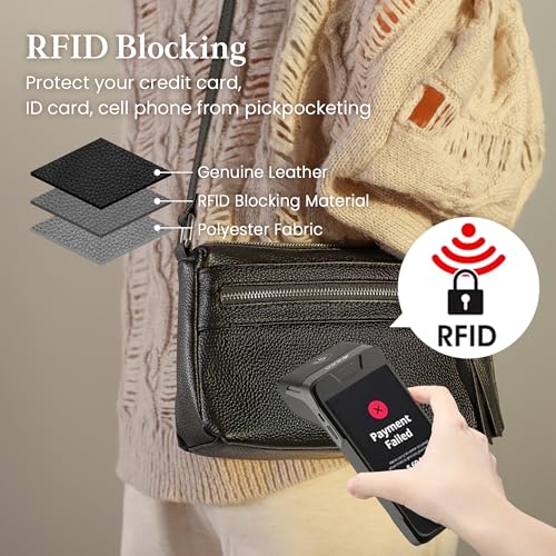 befen Small Genuine Leather Crossbody Purse Bags for Women, Multi Pockets Shoulder Handbag with RFID Blocking Card Slots4