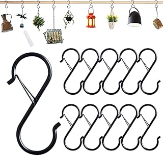 Baoswi 10 Pack S Hooks for Hanging Black S Hooks Heavy Duty Metal Hooks with Safety Buckle Design for Hanging Plants, Lights, Kitchenware, Pans, Pots, Utensils, Clothes, Towels