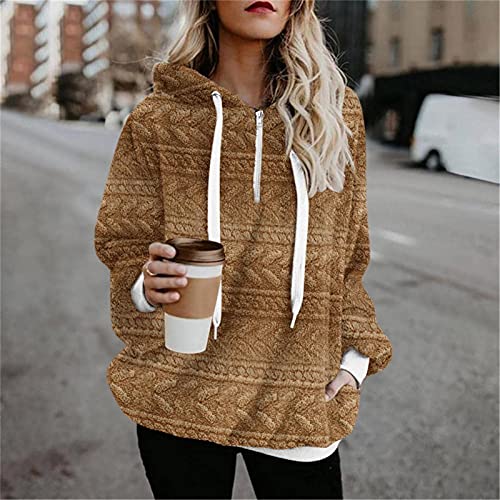 Womens Oversize Fuzzy Fleece Sweatshirts With Pockets Sweatshirts Athletic Sherpa Hoodies Pullover Outwear A92 (Coffee, XL)
