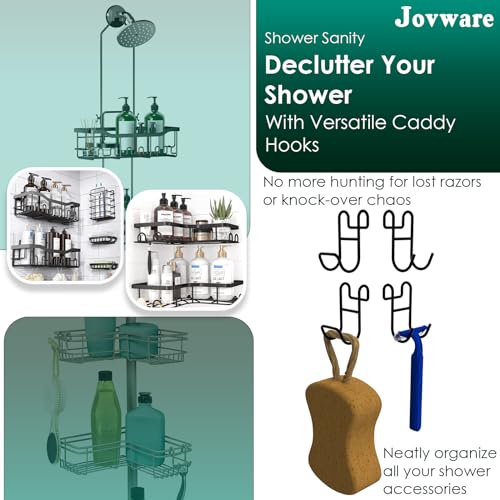 Image of Shower Caddy Hooks, Razor Hanger for Shelf and Loofah (Black - 2 Closed 2 Open)