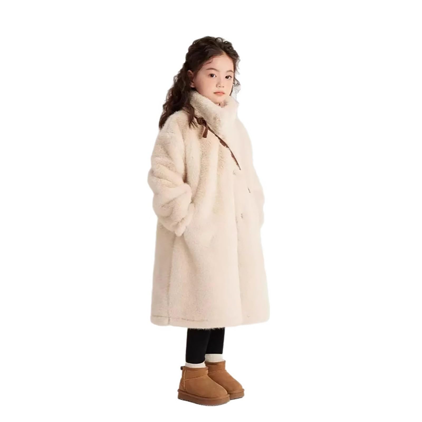 Generisch Piumino da bambina con fodera in pelliccia sintetica, caldo cappotto invernale con cappuccio, abbigliamento esterno antivento per bambini e bambini
