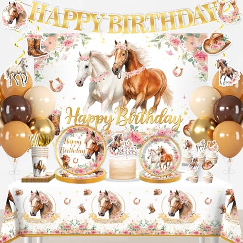 Xynic 211Pcs Horse Birthday Decorations Tableware Set 25 Serves
