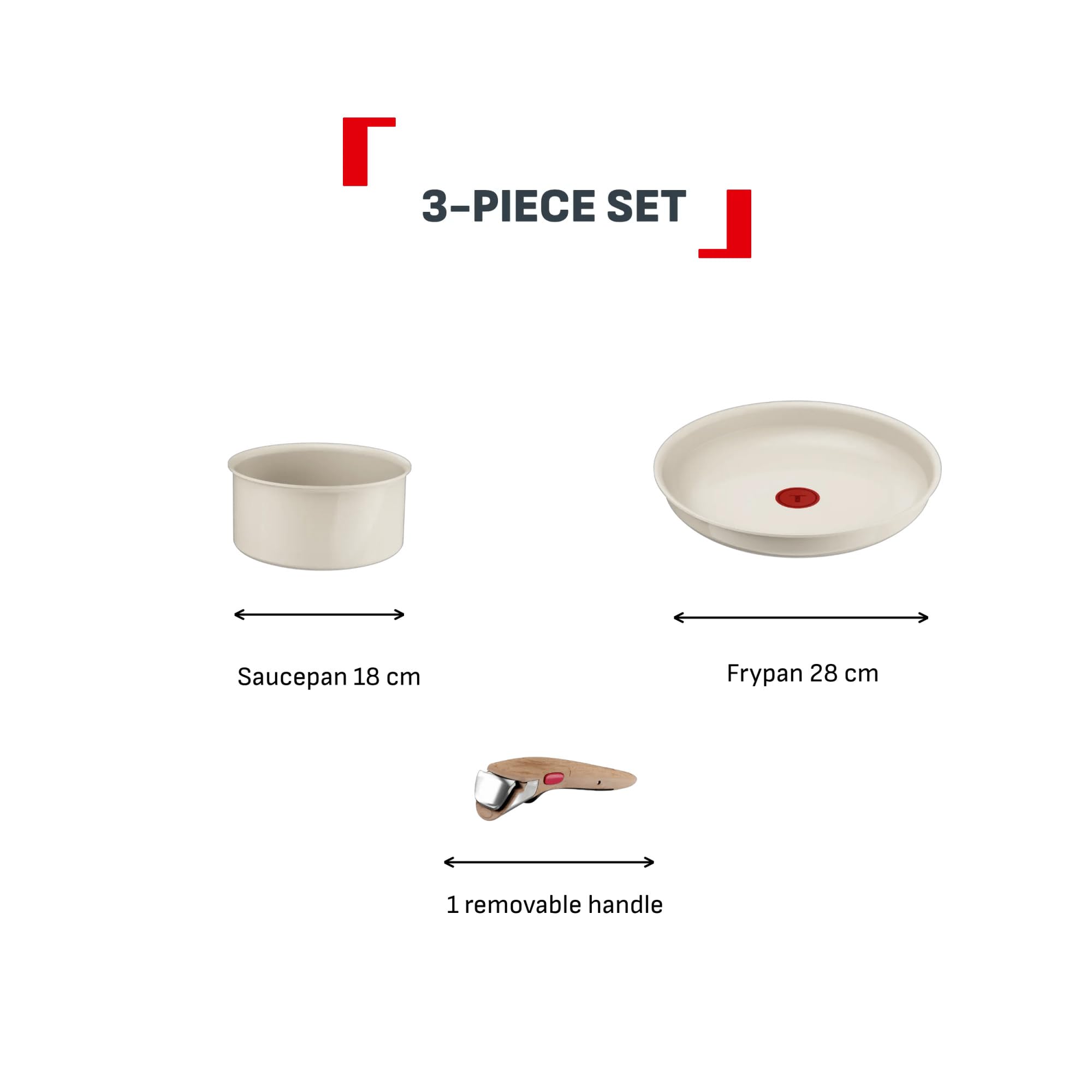 Tefal (Re) flect, Batterie de cuisine 3 pièces, Poêles et casseroles empilables, Poignée amovible, Céramique antiadhésive, L3699202
