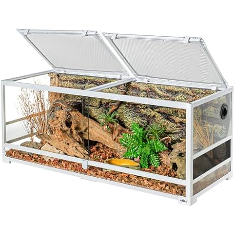 OIIBO 67 Gallon Glass Reptile Terrarium 48" x 18" x 18" Large Reptile Tank, Knock-Down Reptile Habitat Tank with Top Ventilation Easy Assembly Terrarium Cover