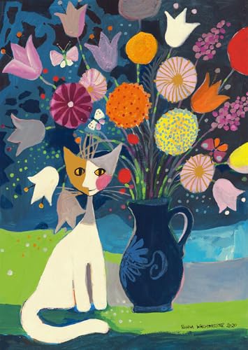 Schmidt Spiele 58656 Puzzle Chat Blanc Rosina Wachtmeister 1000 pièces en Carton d'herbe
