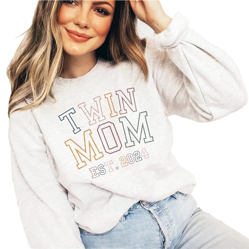 Retro Twin Mom Est Sweatshirt - Mom Established - Custom Year - Personalized Mama Sweater - New Mom To Be Gift - Unisex Crewneck Sweatshirt