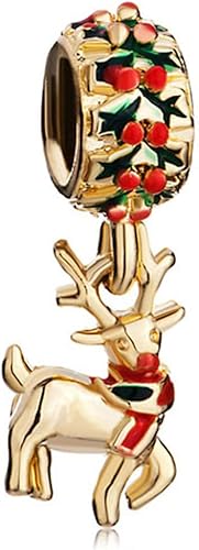 KunBead Árbol de Navidad, reno, muñeco de nieve, copo de nieve, bastón de caramelo, pingüino, pan de jengibre, cuentas colgantes compatibles con