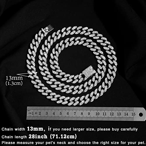 Image of Cuban Link Dog Collar Gold Silver Color Metal Dog Chain Collar Cuban Diamond Chain Pet Collars for Dogs Cats Jewelry 8 /10 /14 /16 /18 /20 /24 /28 Inch (28inch, Silver)