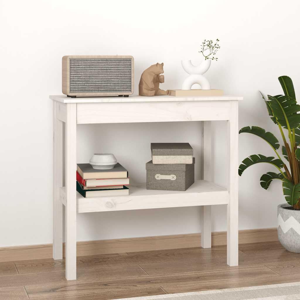 SXZenSpace Console Table White Solid Pine Wood 80 x 40 75 cm Slim Hallway Entryway Shelf Storage for Living Room Bedroom Corridor