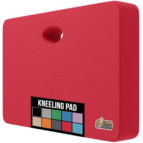 Image of GORILLA GRIP Extra Thick Supportive Foam Kneeling Pad, Large Cushion Heavy Duty Knee Pads for Gardening, Baby Bath Time, Dirt and Water Resistant, Workout and Garden Supplies, 17.5x11, Red