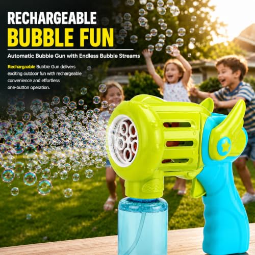 Image of Rechargeable Bubble Gun Toy for Kids | Automatic Bubble Maker with 1 Bubble Solution Bottles | Bubble Blower Machine for Outdoor Fun | Toy for Boys & Girls | Colour Multicolour