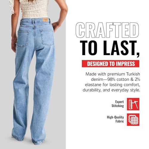 IT'S BASIC High Waisted Wide Leg Jeans for Women, Relaxed Fit Trendy Womens Jeans Stretchy Loose Denim Pants, Stonewashed4