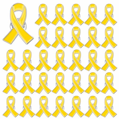 SANNIX 60Pcs Yellow Ribbon Pins, Awareness Lapel Pins Bone Cancer Awareness Brooches Yellow Hope Ribbon Pin Badge for Cancer Support Campaign Charity Event