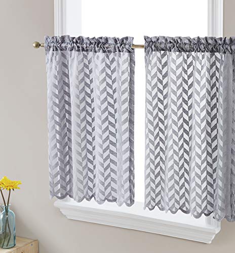 HLC.ME Herringbone Lace Sheer Kitchen Cafe Curtain Tier Panels - Rod Pocket - Tiers for Small Windows & Bathroom - 30