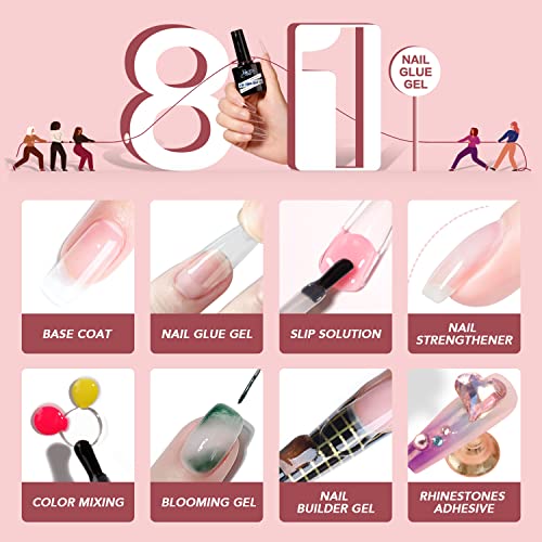 Bettycora Gel X Nail Glue - 8 In 1 Glue Gel And Top Coat Set For Easy Nail Extensions Gel Nail Polish, 2Pcs,12Ml, Curing Needed, Shine Finish, Long Lasting #TOP3