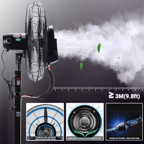 Heavy Duty Oscillating Misting Fan - Industrial-Grade 110V Outdoor Pedestal Fan with 3 Speeds & 11 Gallon Water Tank, Perfect for Patios, Restaurants, Garages, Gyms, Workshops (650mm Adjustable)