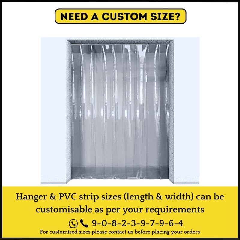 Image of Qlarity Covers 2mm Thick PVC Strip AC Curtain | Size- 60 (20x20x20)3pcs Inch Wide Hanger X 7 Feet Long | 9 Strips, 8.5 Inches Wide Vinyl Transparent Door Curtain | Mount Hanger for Cold Storage /Office
