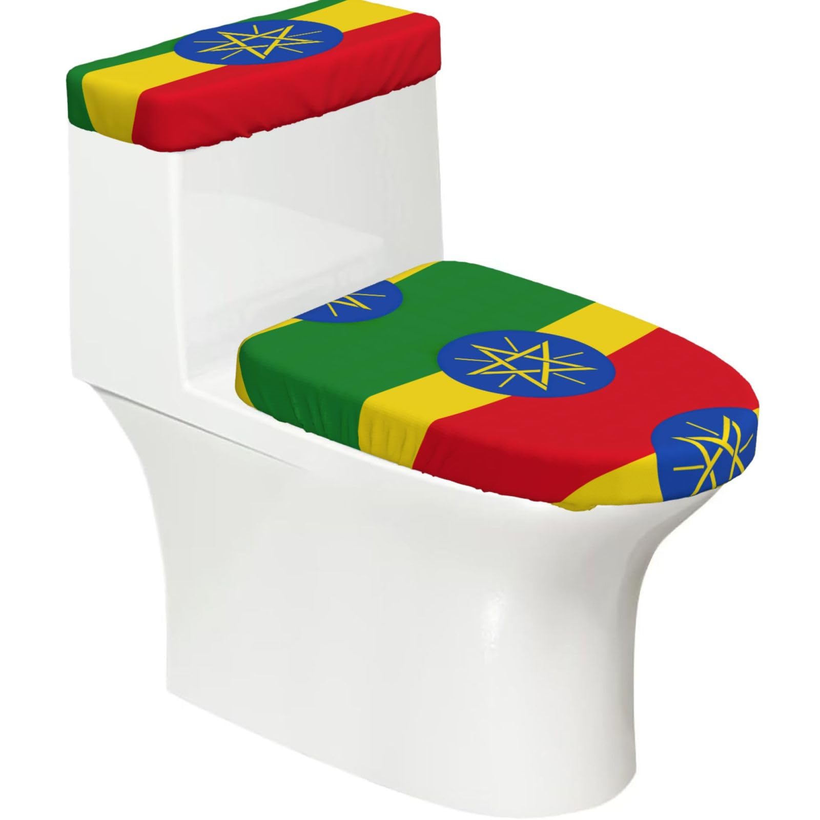 Flghjnbjn Black Flag Of Ethiopia Printed Toilet Tank And Lid Cover Set Of 2 For Most Bathrooms, Fits Elongated Round Toilets