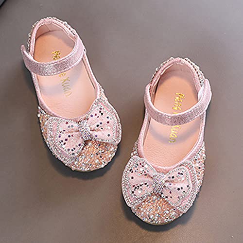 Princess Shoes for Kids Fashion Spring and Summer Sandals Dress Performance Dance Shoes Mesh Pearl Rhinestone Bow (Pink-1, 11.5 Little Child)4
