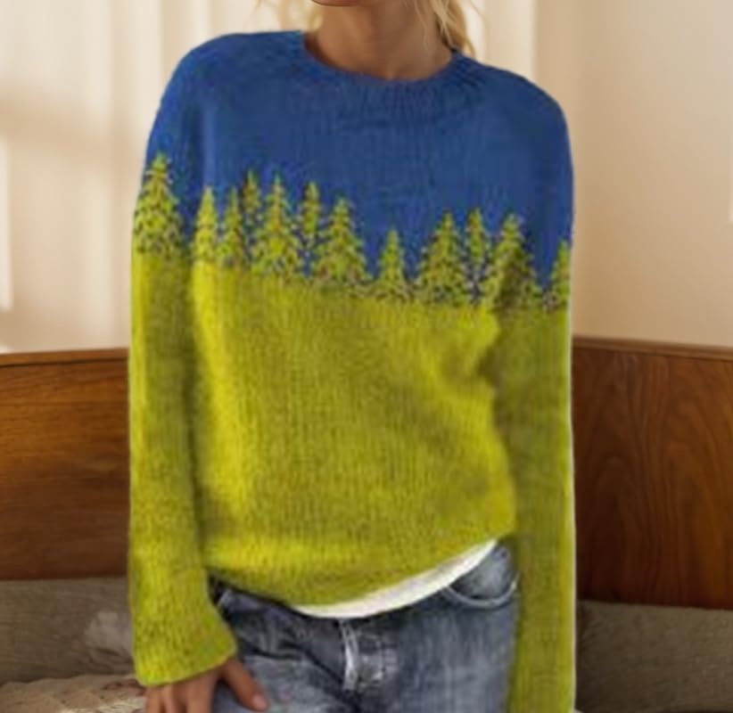 Women Casual Lightweight Vintage Fair Isle Print Retro Sweater Loose Crewneck Long Sleeve Pullover Tops2