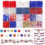 UPINS Juego de 2100 pulseras de cuentas patrióticas, cuentas de arcilla roja, blanca y azul, cuentas espaciadoras redondas para hacer joyas, cuentas Heishi del 4 de julio para manualidades del Día de