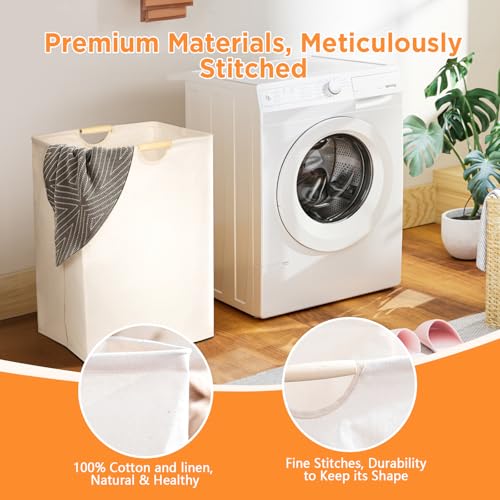 AiQInu Juego de 2 Cesta Ropa Sucia 60l, Cesto Ropa Sucia Estrecho, Laundry Basket con Mango de Madera, Cesto Colada para Dormitorio, Salas Estar, Habitaciones Niños, Baños, Viajes, 56 * 40 * 27cm - imagen 4