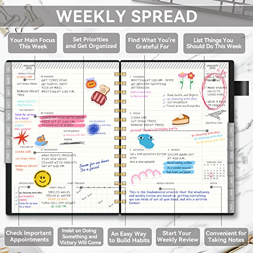 Planner 2023-2024, Academic Year Planner From Jul.2023 - Jun.2024, Aimpeak 2023-2024 Planner Weekly And Monthly With Tabs, Pocket, Pen Loop, Waterproof Cover, Spiral Binding, 138Pages, Black(7"X10") #TOP3