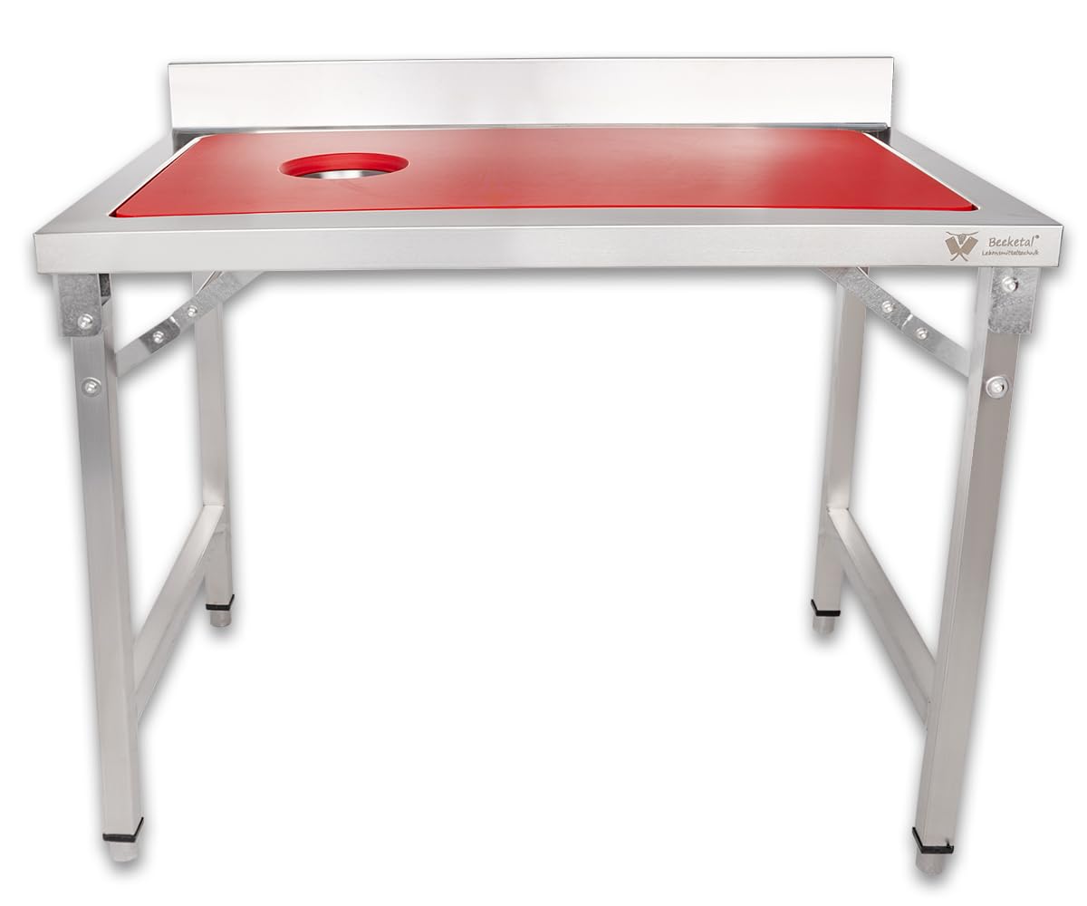 Beeketal Wild-Zerlegetisch & Metzgertisch BAZ1090-L – Edelstahl Klapptisch für Jäger & Hobby-Metzger, inkl. LDPE-Schneideplatte & Abfall-Aussparung, 1090x670x950 mm, klappbar