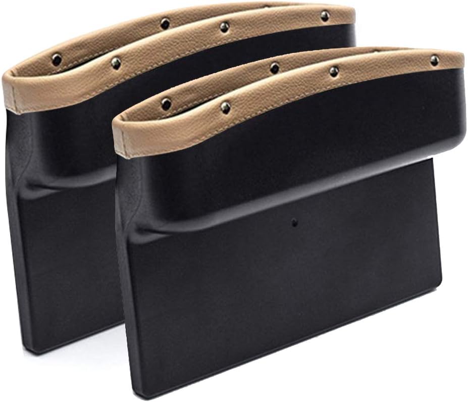 AUTOFAN PU Leather Car Pockets Organizer, Car Seat Gap Filler and Catcher Organizer (beige-2pcs)