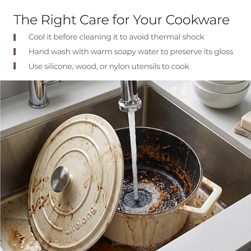 Image of Lifelong Enamel Cast Iron Casserole with Lid (3.8L, 24cm) | Oven, Gas & Induction Compatible | Slow Cooking, Even Heat Distribution, Nontoxic, Durable, Naturally Nonstick, No Stains or Scratch (Ivory)