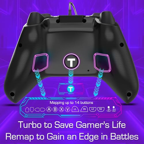 Image of UGAME Wired X Box Controller for XBox One Series S X PC PS4 Switch, Control with 1000Hz Polling Rate No Drift Stick, Custom Paddles Turbo Remote, RGB Light Gamepad Black