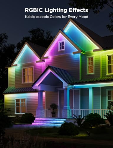 Image of Govee Outdoor LED Strip Lights RGBIC with Warm and Cold White, 98.4ft 2.4G WiFi Smart Outdoor Lights, IP65 Waterproof, Work with Alexa and Google Assistant, App Control, for Porch, Patio, Eave, Party | Smart 2.4G WiFi LED Light, IP65 Waterproof, Compatible with Alexa and Google Assistant, App Control, for Porch, Patio, Eave