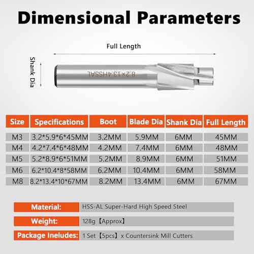 Akozon AKOZON186GPWNBZ3 5Pcs M3-M8 Slotting Counterbore End Mill Cutter Solid Slot Countersink End Mill Drill Bit thumb #3