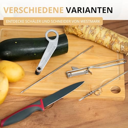 Foto von Westmark Rettich-/Spiralschneider mit langem Zentrierstab, Länge: 24 cm, Rostfreie Edelstahlklinge/Aluminium, Silber/Grau, 51302260, Einzeln
