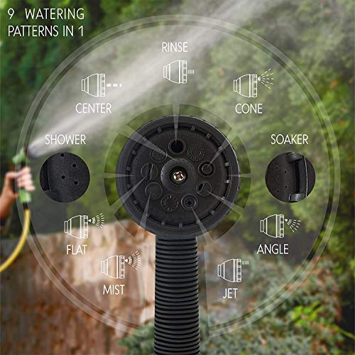 Garden Hose Nozzle Heavy Duty, High Pressure. Water Hose Nozzle Sprayer, Gun, Head. Spray Nozzle for Garden Hose, 9 Adjustable Watering Patterns, Best Nozzles for Garden, Lawn, Car Wash