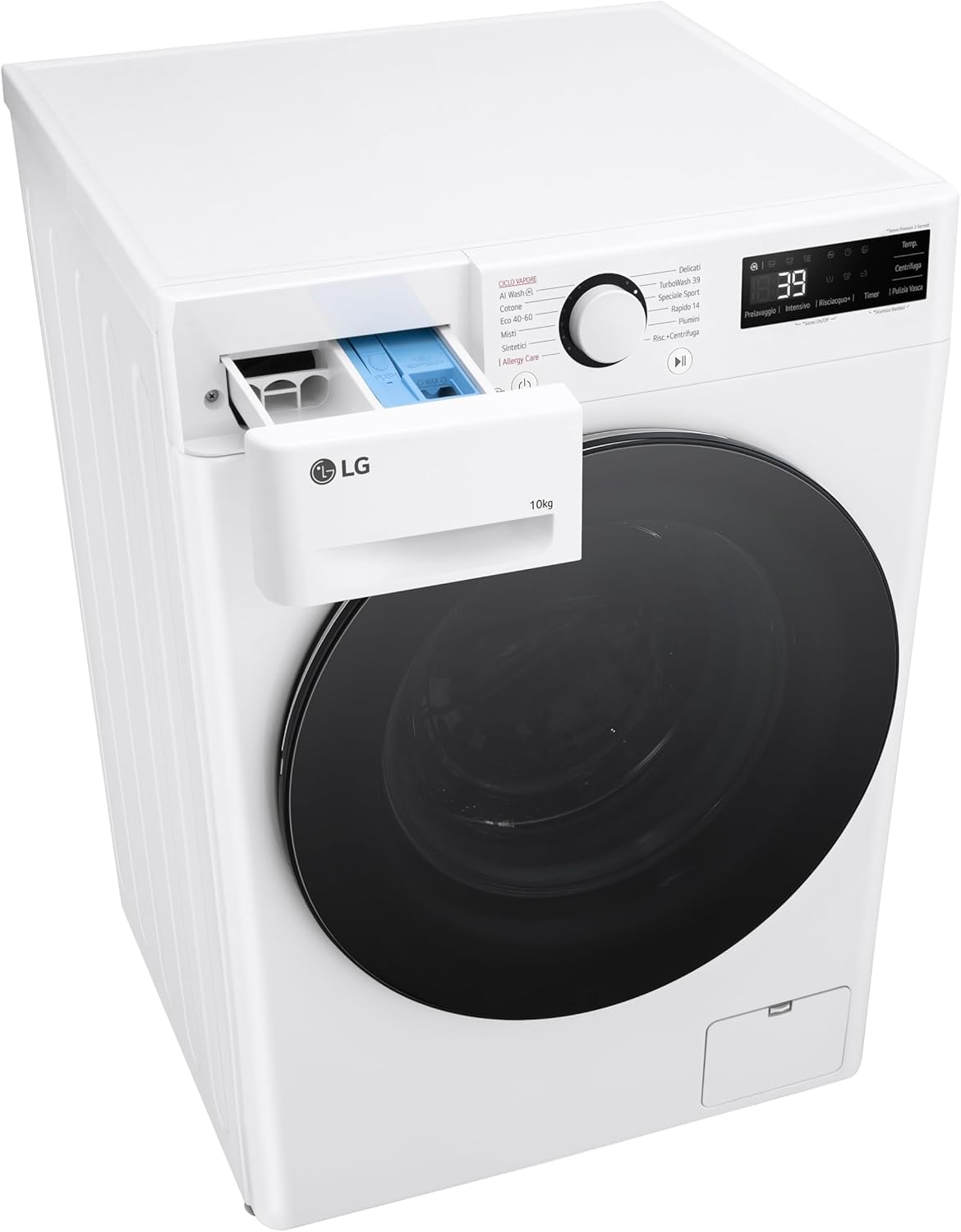 LG AI DD F4WR6010AGW Lavatrice 10 kg Serie R5, Carica Frontale, Classe A-10%, 1400 giri, TurboWash 360, Lavaggio a vapore, Motore Direct Drive, Smart Diagnosis, Libera installazione, Bianca